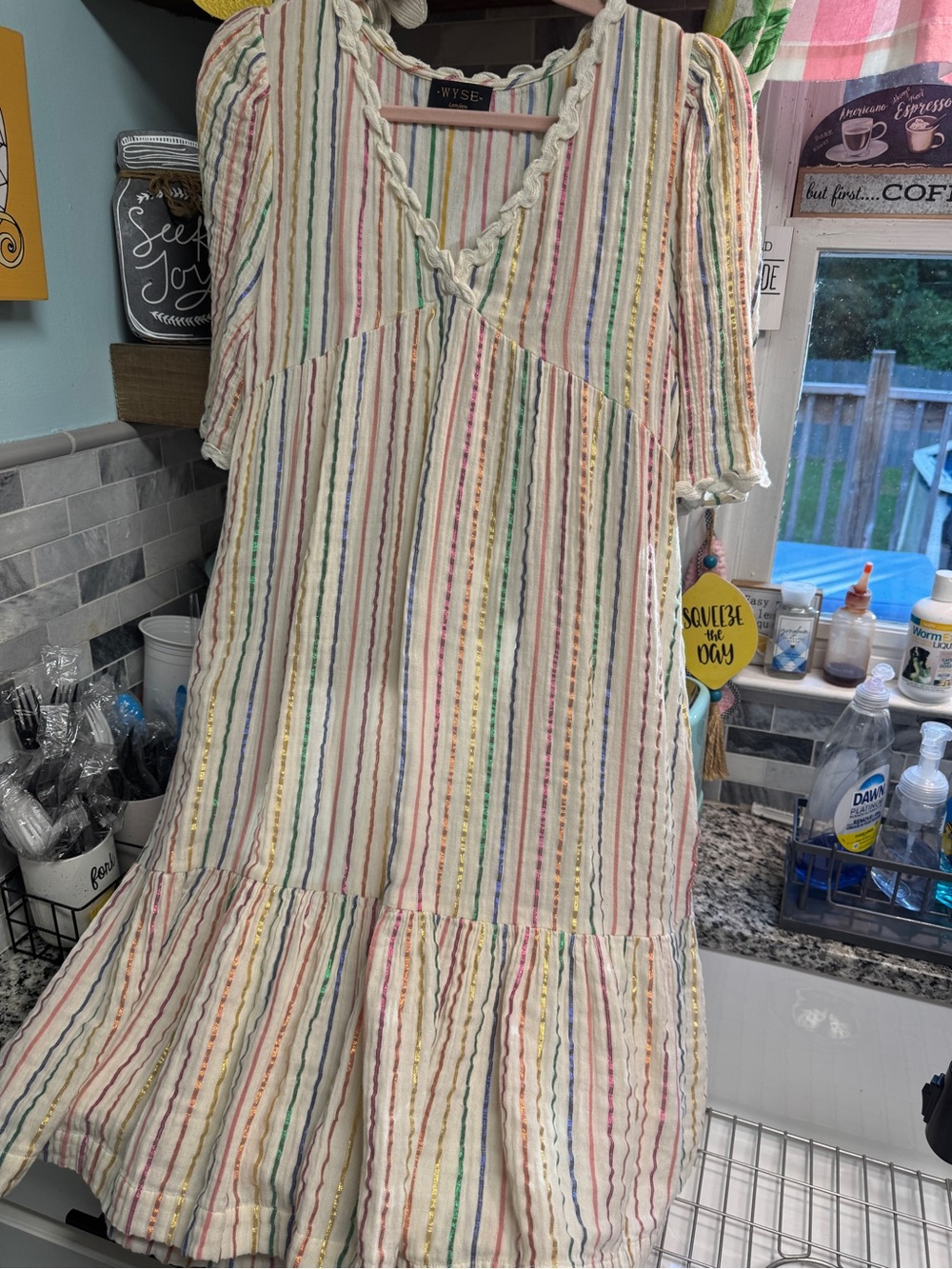 Pastel Multi-Stripe V-Neck Midi Dress